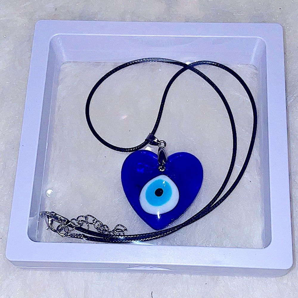 Blue Evil Eye Heart Pendant Necklace